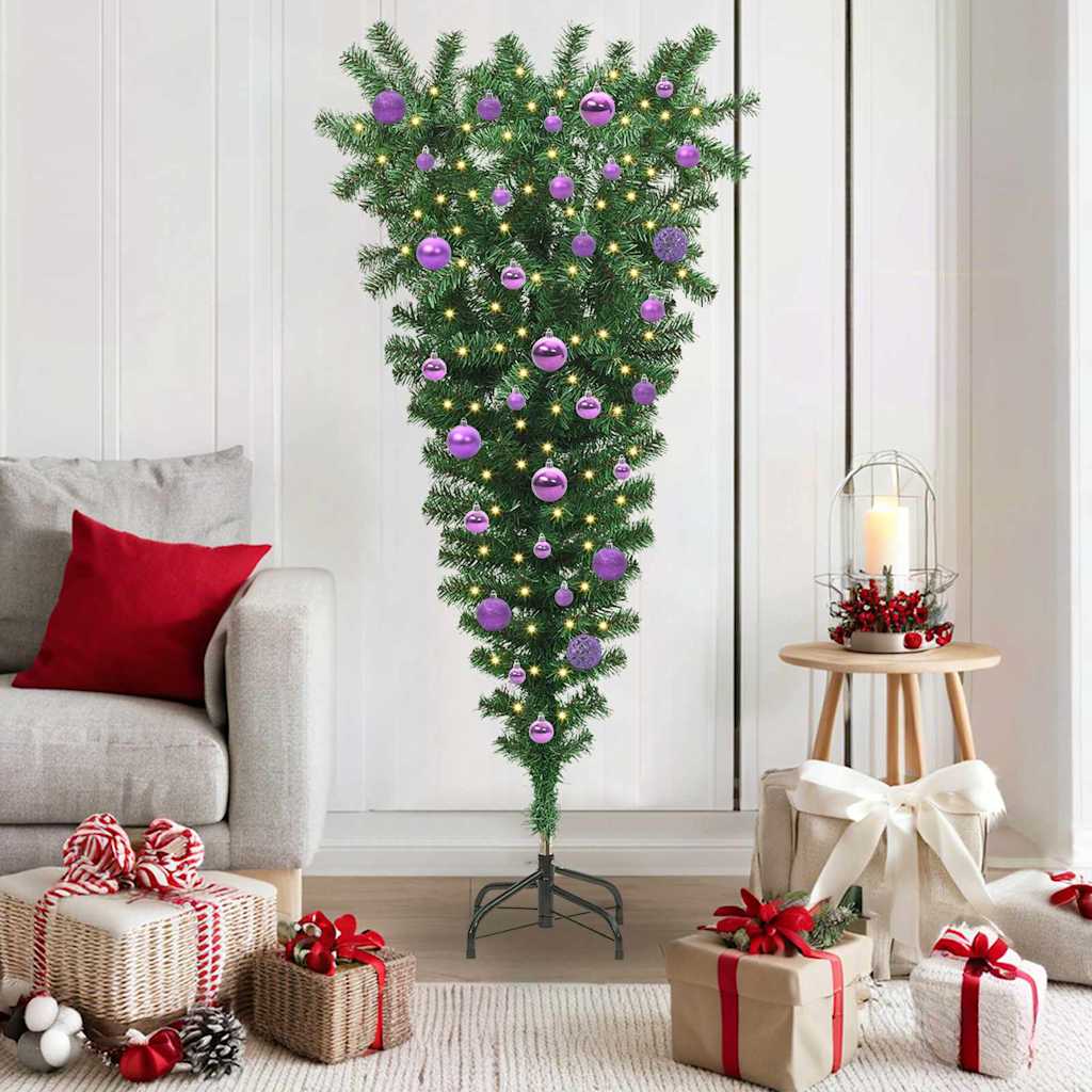 Sapin de Noël artificiel prééclairé à l'envers avec ensemble de boules