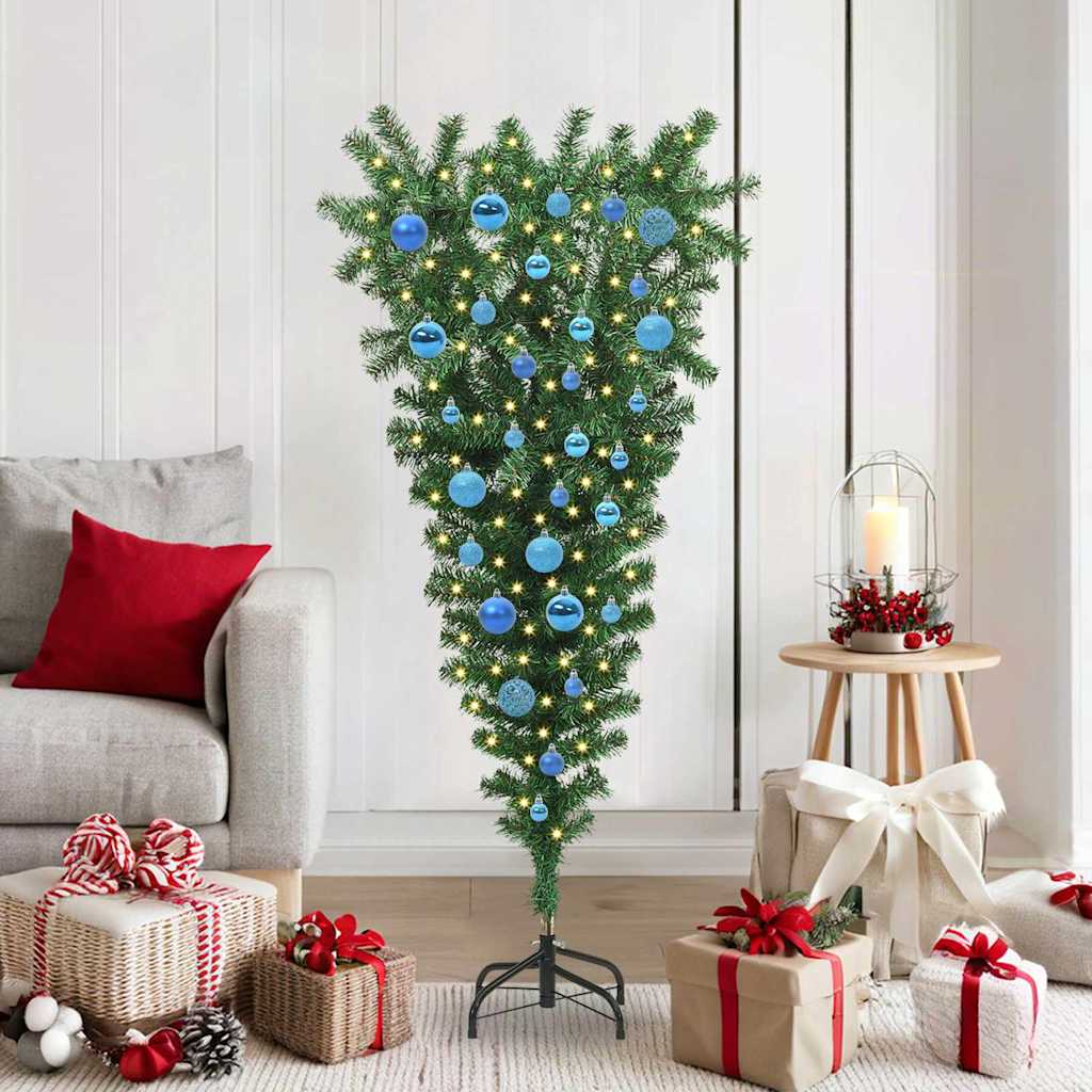 Sapins de Noël artificiels pré-éclairés à l'envers avec ensemble de boules