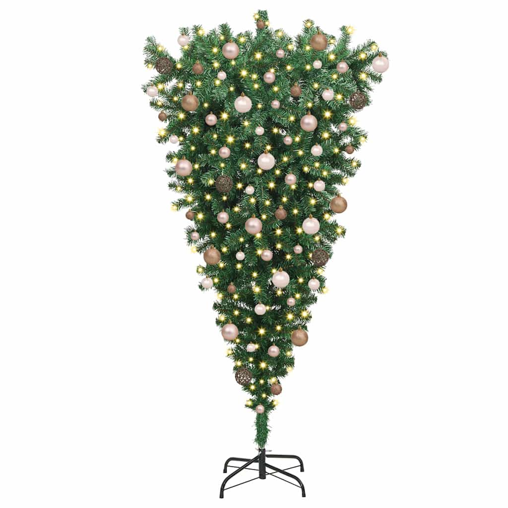 Thumbnail - vidaXL Umgedrehter künstlicher vorbeleuchteter Weihnachtsbaum mit Ball-Set