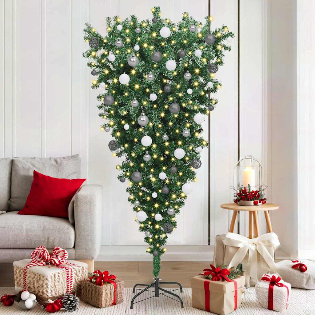 Sapin de Noël artificiel pré-éclairé à l'envers 180 x 90 cm