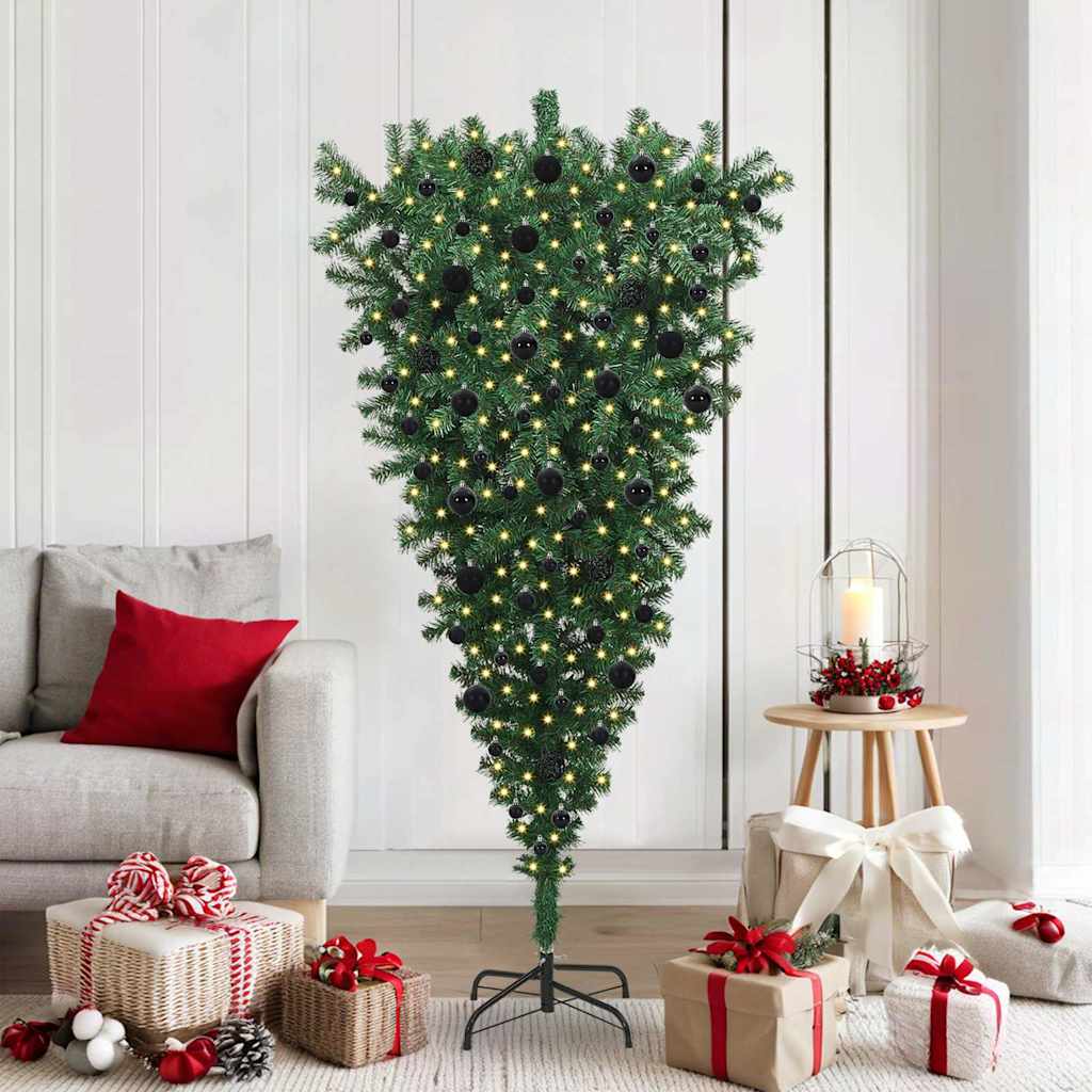 Sapin de Noël artificiel pré-éclairé à l'envers avec ensemble de boules
