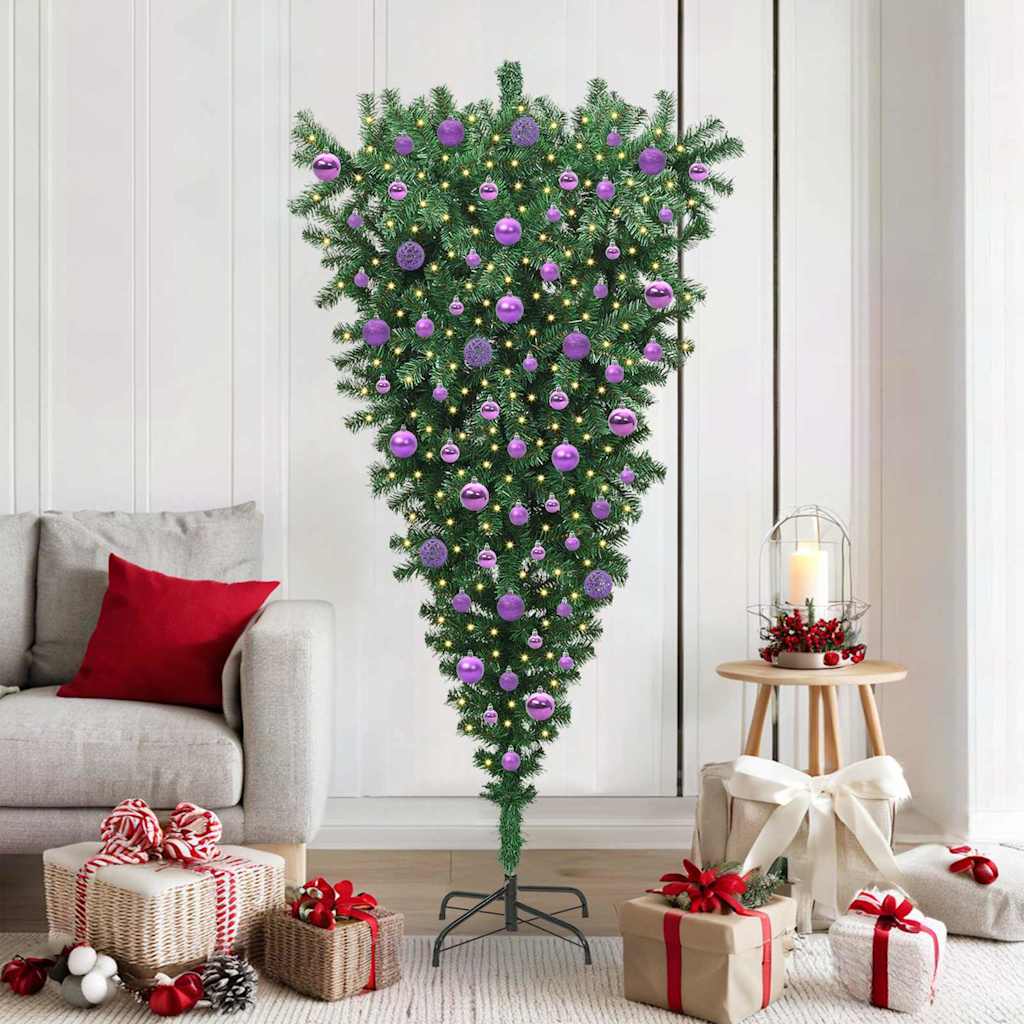 vidaXL Pom de Crăciun artificial pre-luminat cu globuri, cu fir răsturnat