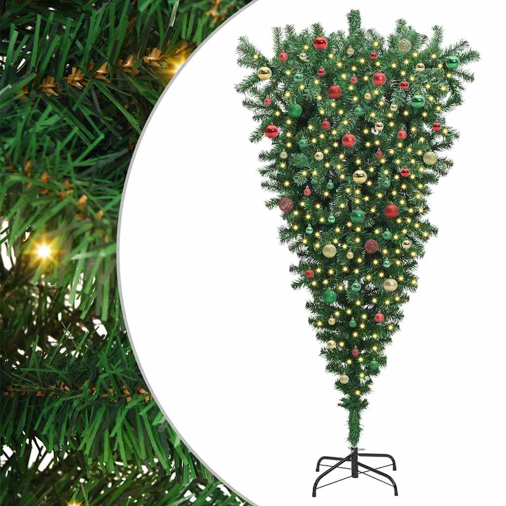 vidaXL Pom de Crăciun artificial cu design răsturnat, pre-luminat, cu set de mingi