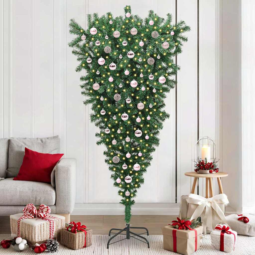 Sapin de Noël artificiel pré-éclairé à l'envers avec ensemble de boules