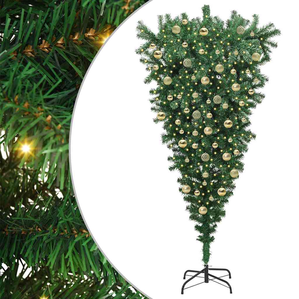 Thumbnail - vidaXL Umgedrehter Kunst Weihnachtsbaum mit Kugelset Grün 210 cm PVC