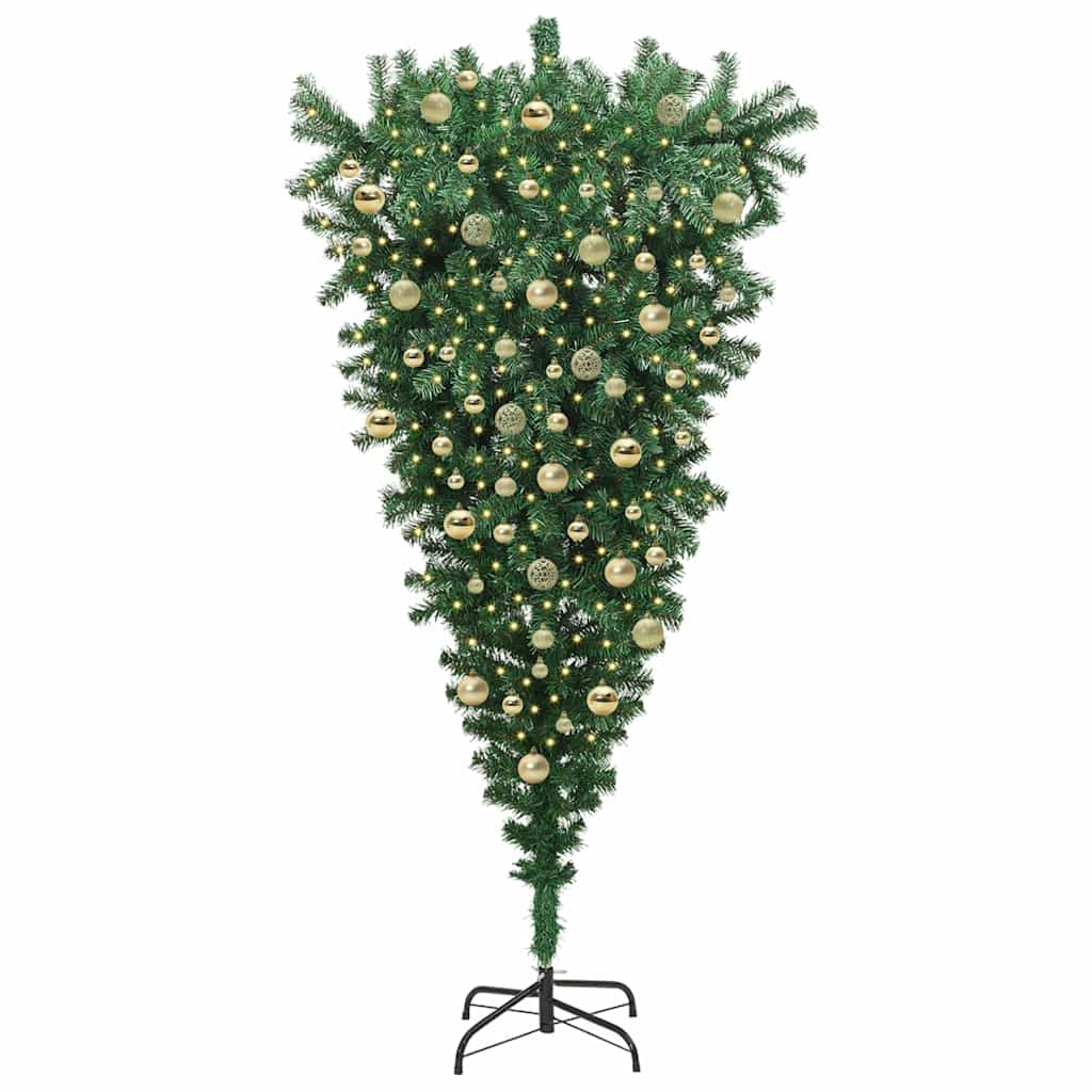 Thumbnail - vidaXL Umgedrehter Kunst Weihnachtsbaum mit Kugelset Grün 210 cm PVC