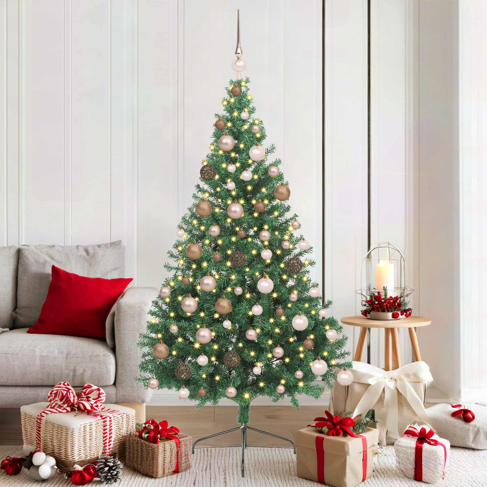 vidaXL Künstlicher vorbeleuchteter Weihnachtsbaum Grün 180 cm PVC