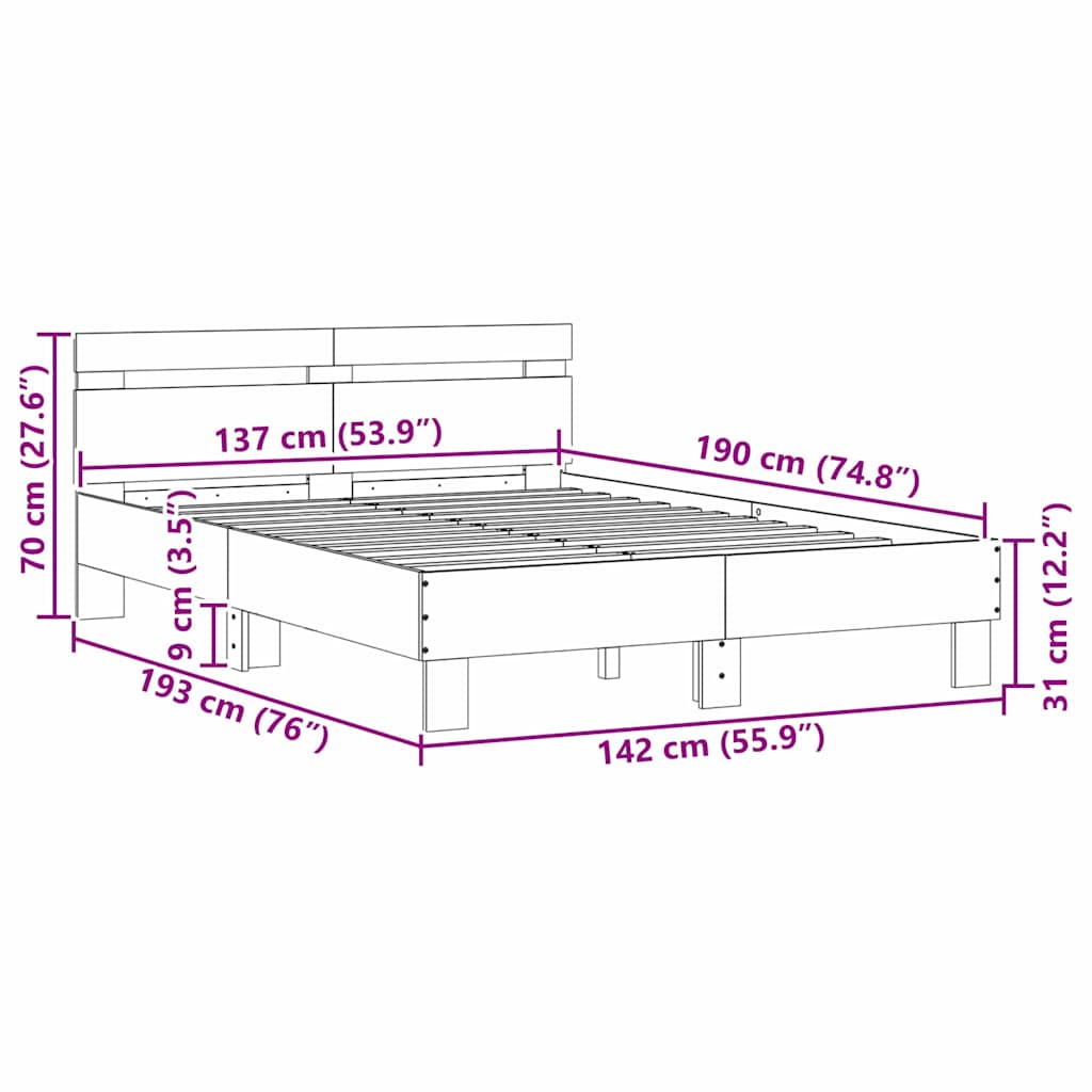 Rám postele s LED s čelo Sonoma 137 x 190 cm kompozitní dřevo - obrázek 15