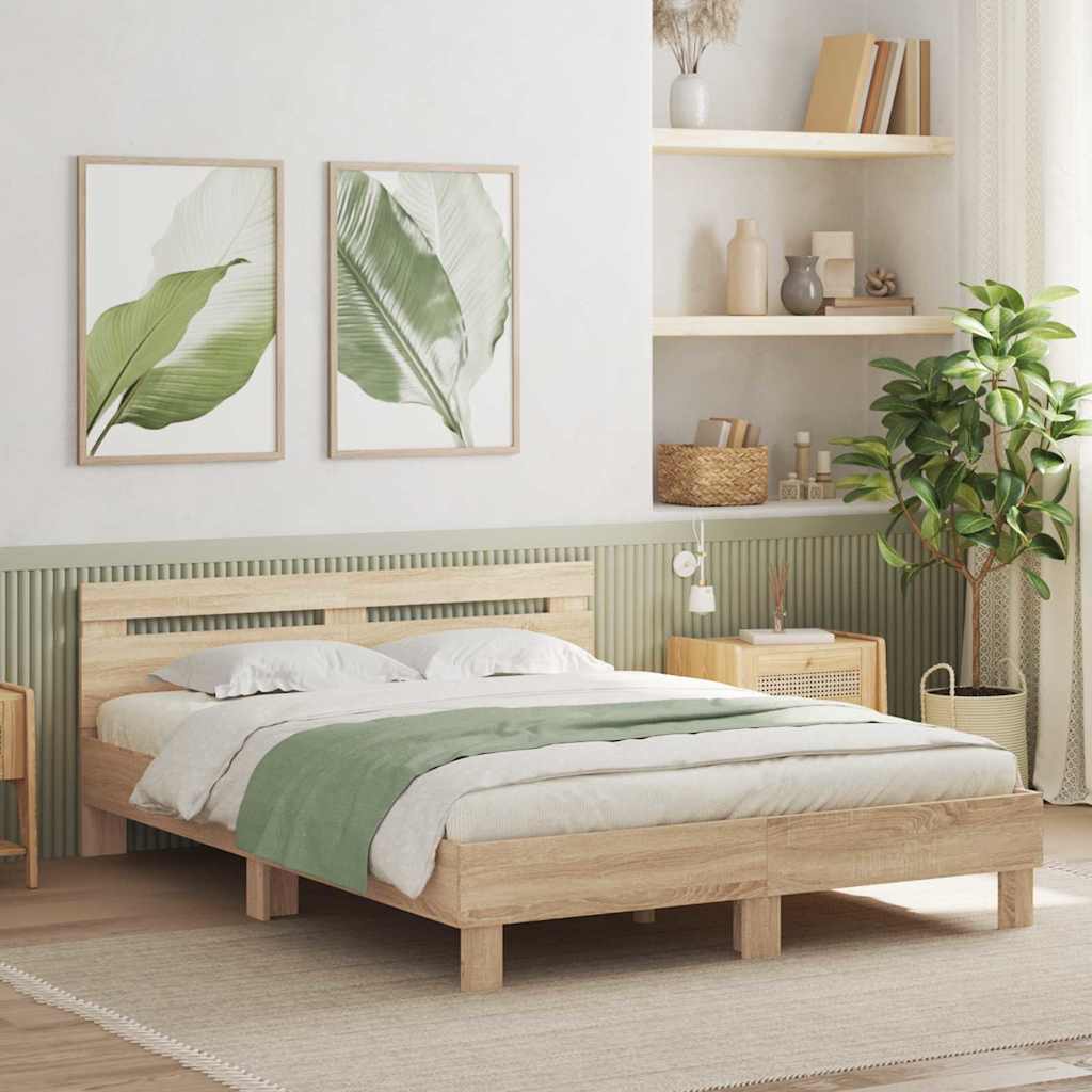 vidaXL Cadru de pat cu led Sonoma 152 x 203 cm Lemn compozit