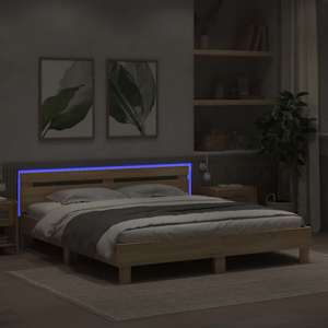 Rám postele s LED s čelo Sonoma 193 x 203 cm kompozitní dřevo - obrázek 4