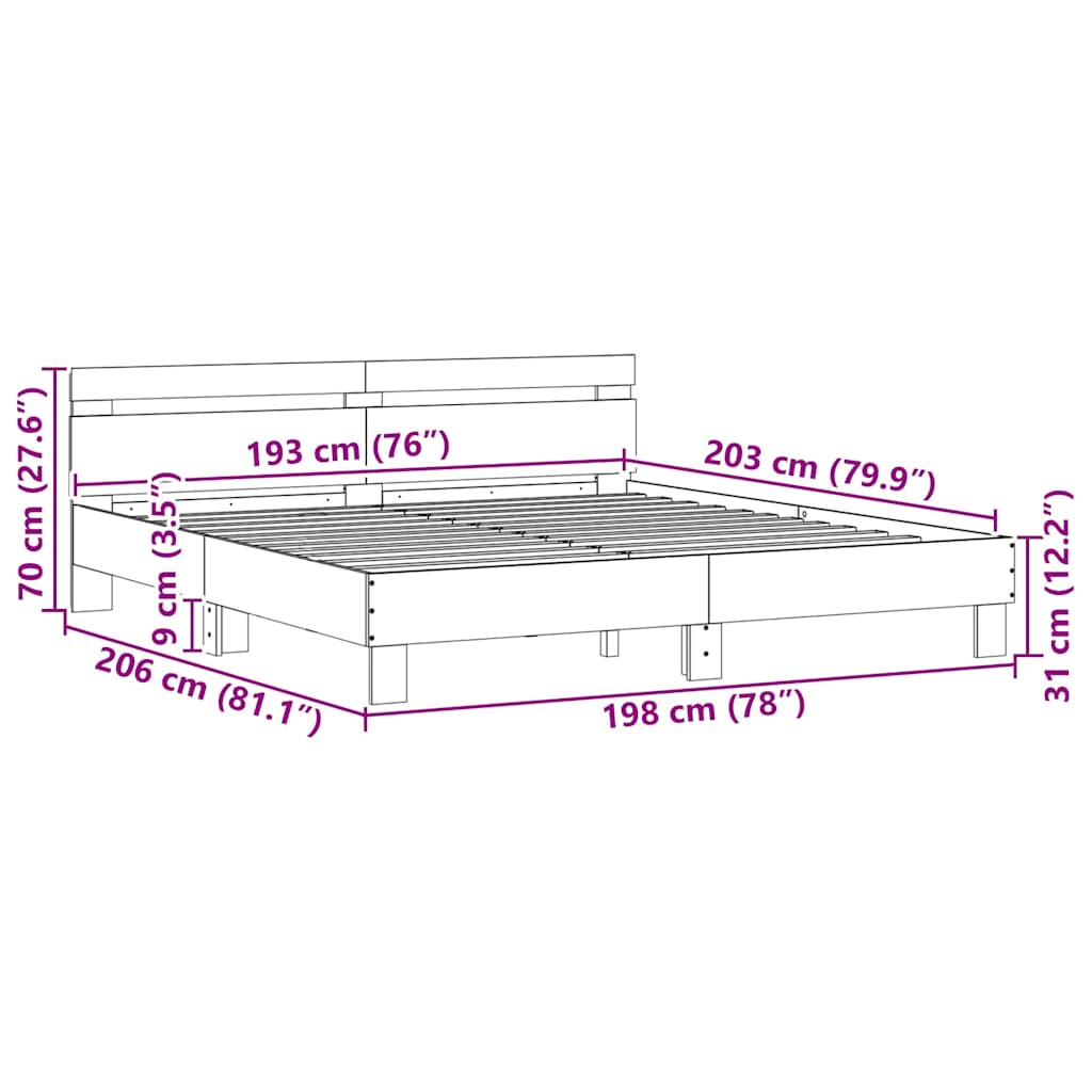Rám postele s LED s čelo Sonoma 193 x 203 cm kompozitní dřevo - obrázek 15
