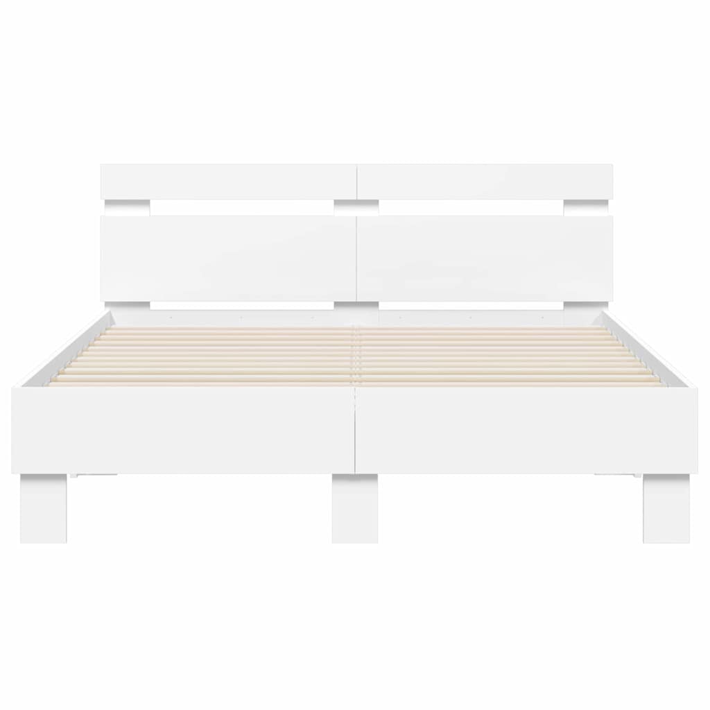 Sängyn runko LED-valoilla Valkoinen 137 x 190 cm Tekninen puu - Image 6