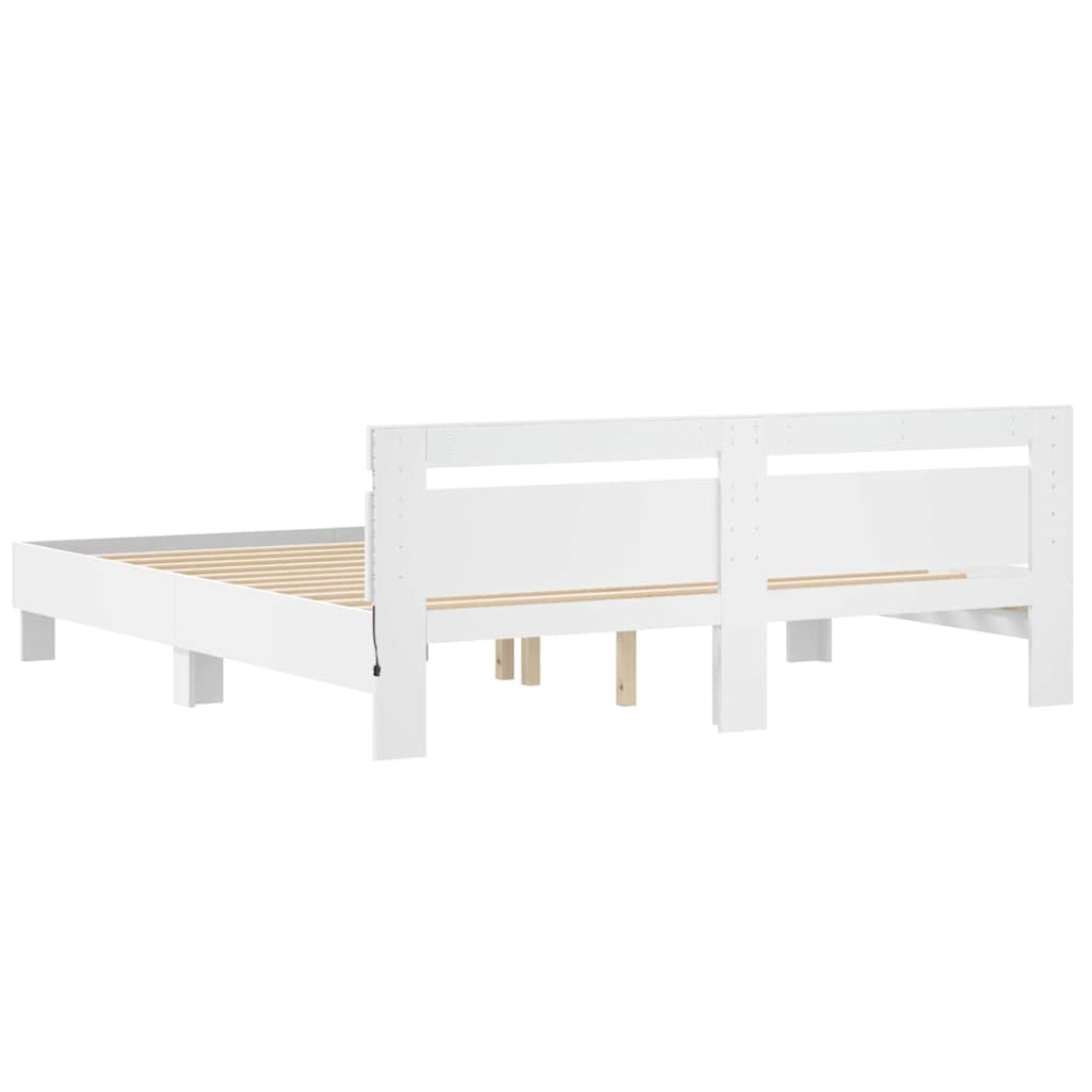 Sängyn runko LED-valoilla Valkoinen 193 x 203 cm Tekninen puu - Image 8