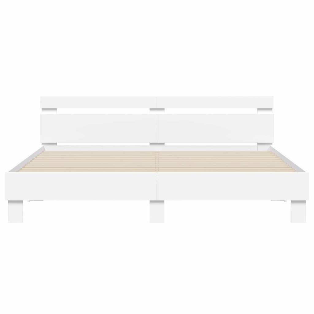 Sängyn runko LED-valoilla Valkoinen 193 x 203 cm Tekninen puu - Image 6