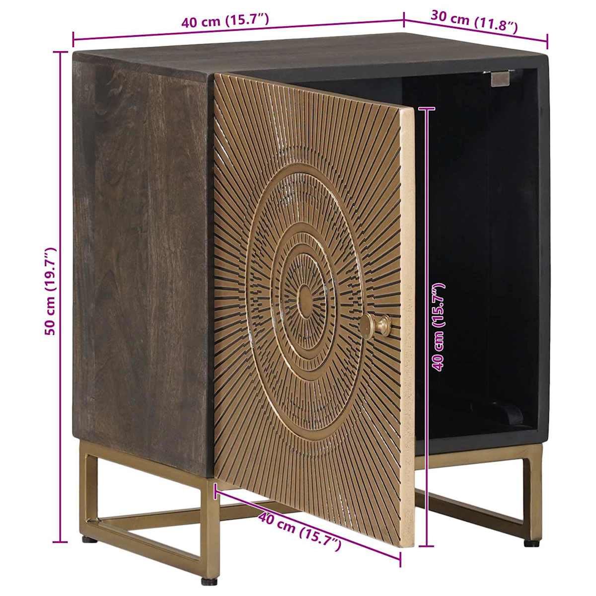 Håndlavet natbord Kaffe Brun 40 x 30 x 50 cm Massivt mangotræ - Billede 11