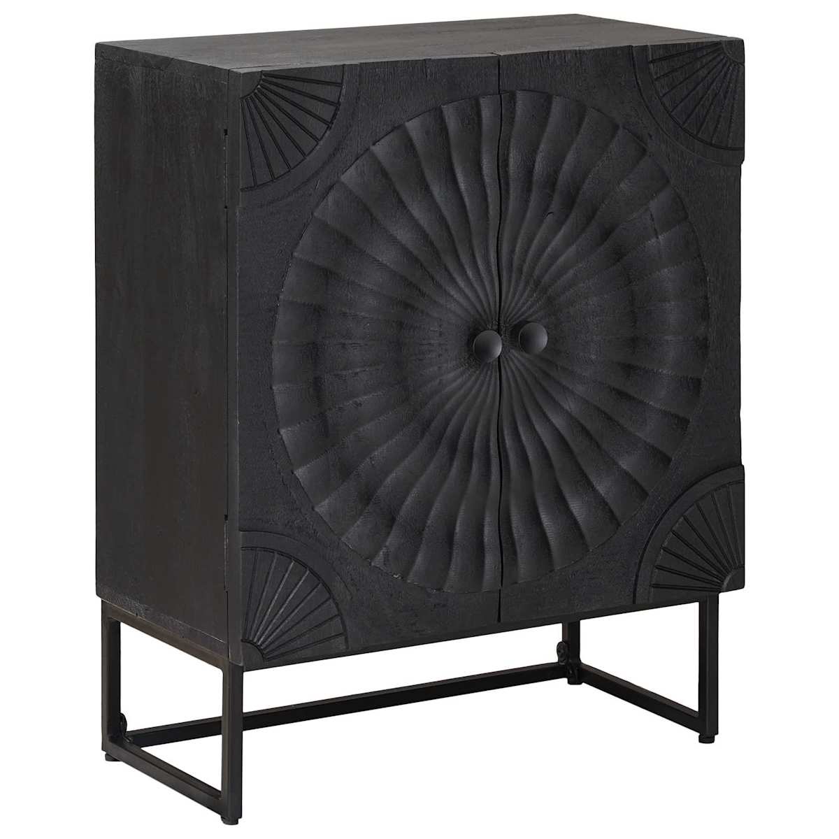 Sideboard Sort 55 x 30 x 70 cm Massivt Mango Træ og Ingeniørtræ