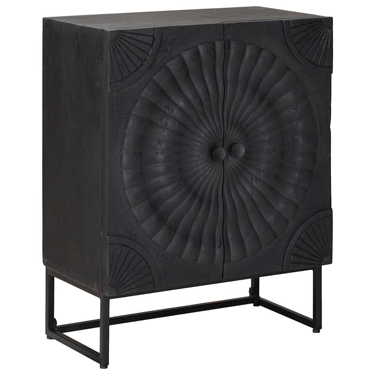 Sideboard Sort 55 x 30 x 70 cm Massivt Mango Træ og Ingeniørtræ - Billede 2