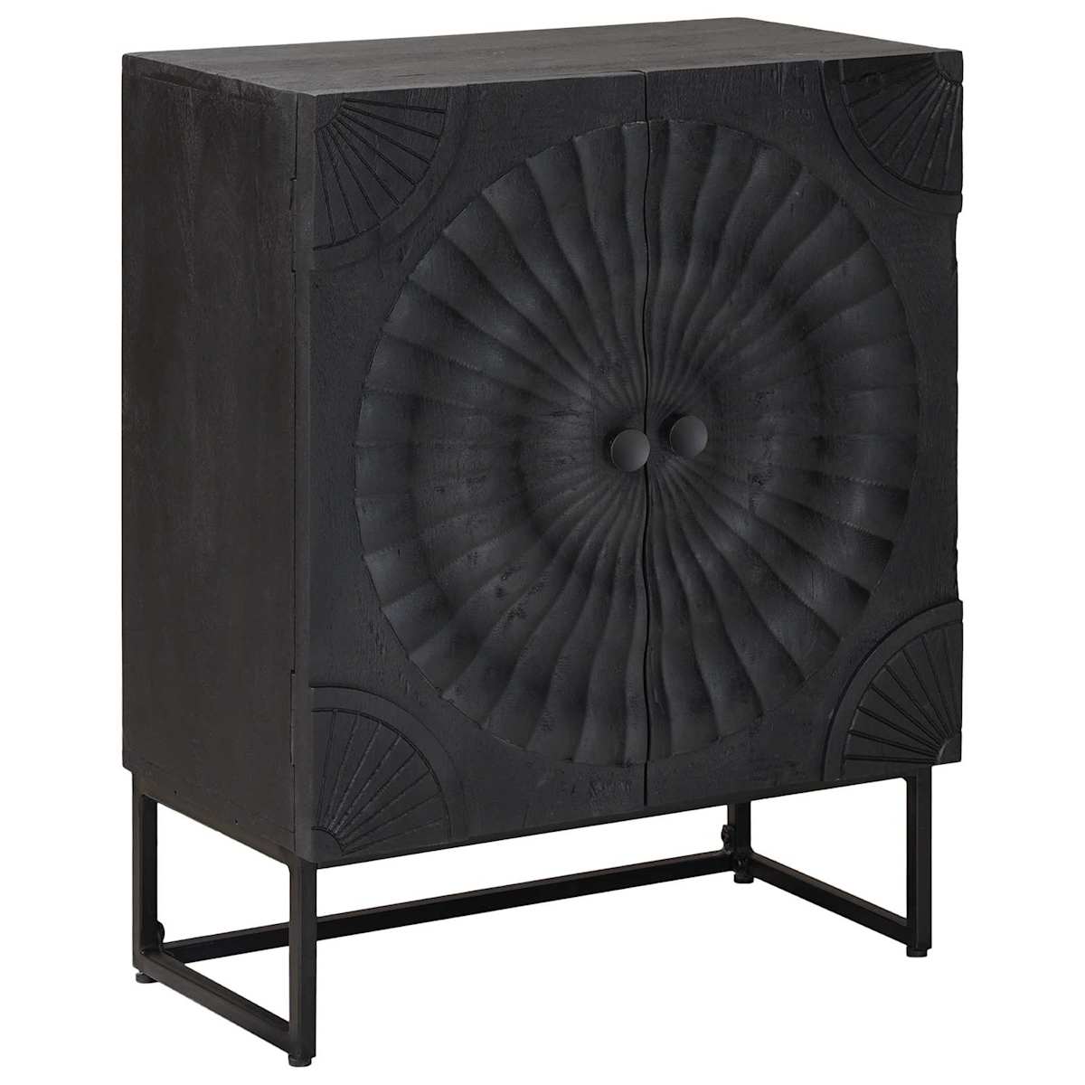 Sideboard Sort 55 x 30 x 70 cm Massivt Mango Træ og Ingeniørtræ - Billede 3