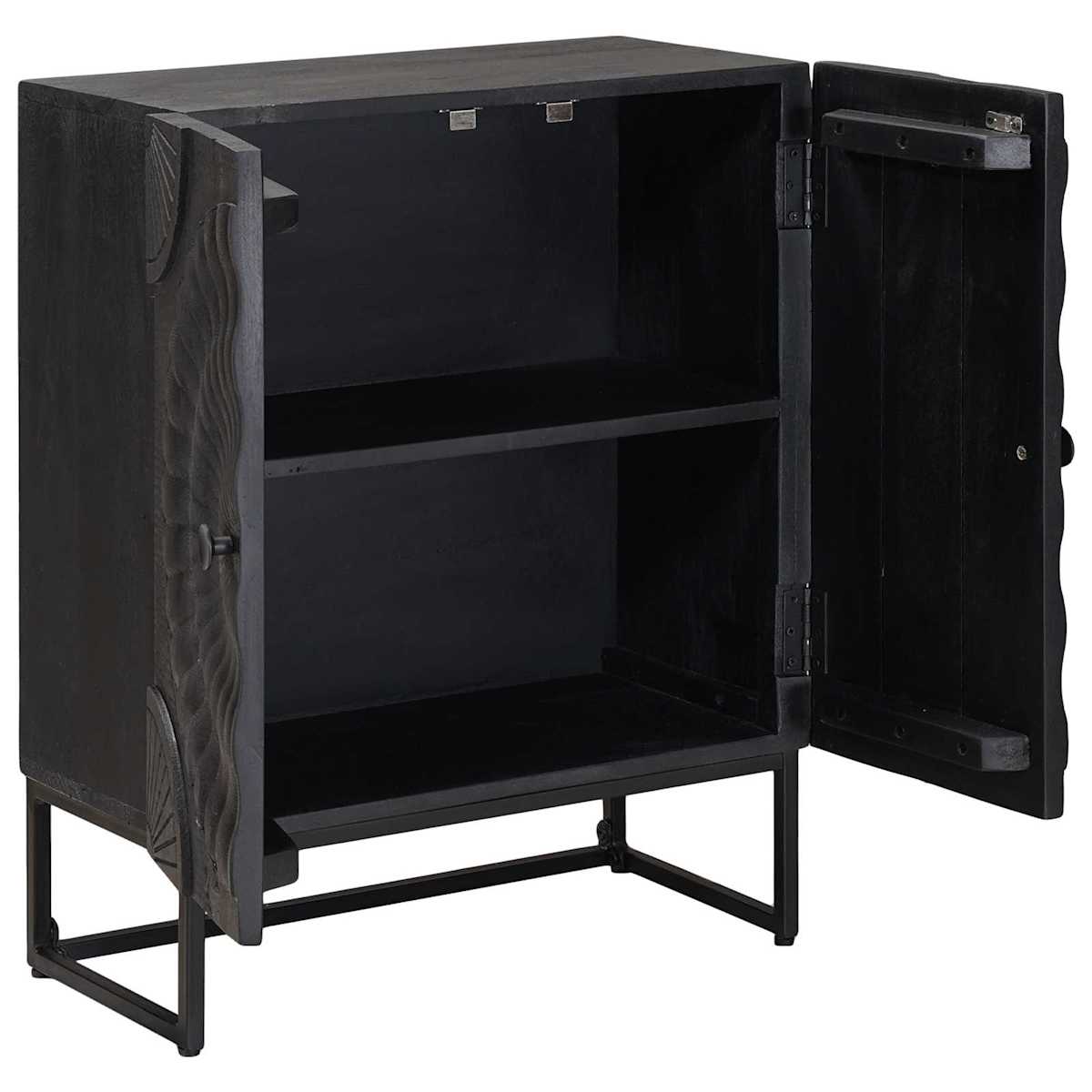 Sideboard Sort 55 x 30 x 70 cm Massivt Mango Træ og Ingeniørtræ - Billede 4