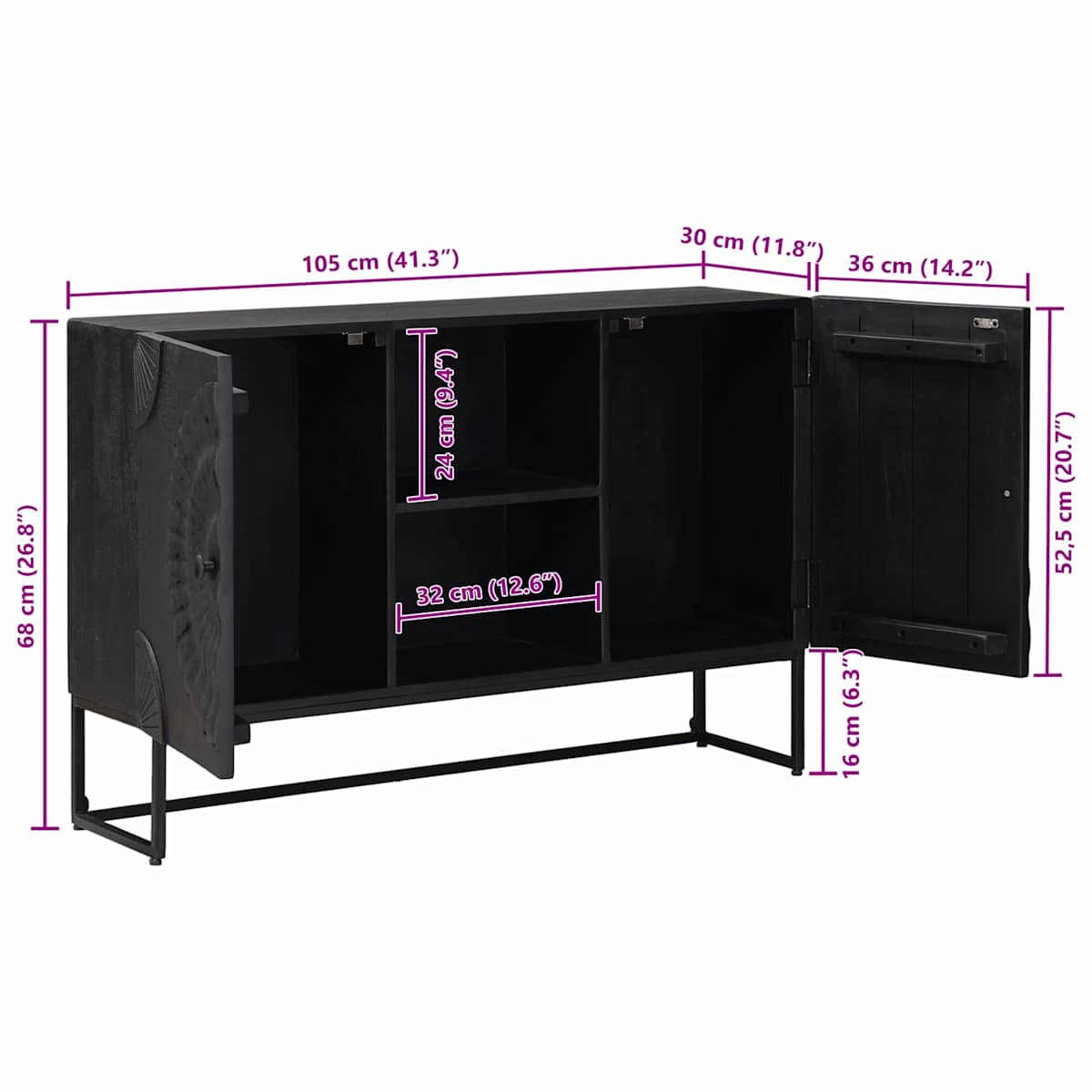 Sideboard Sort 105 x 30 x 68 cm - Billede 11