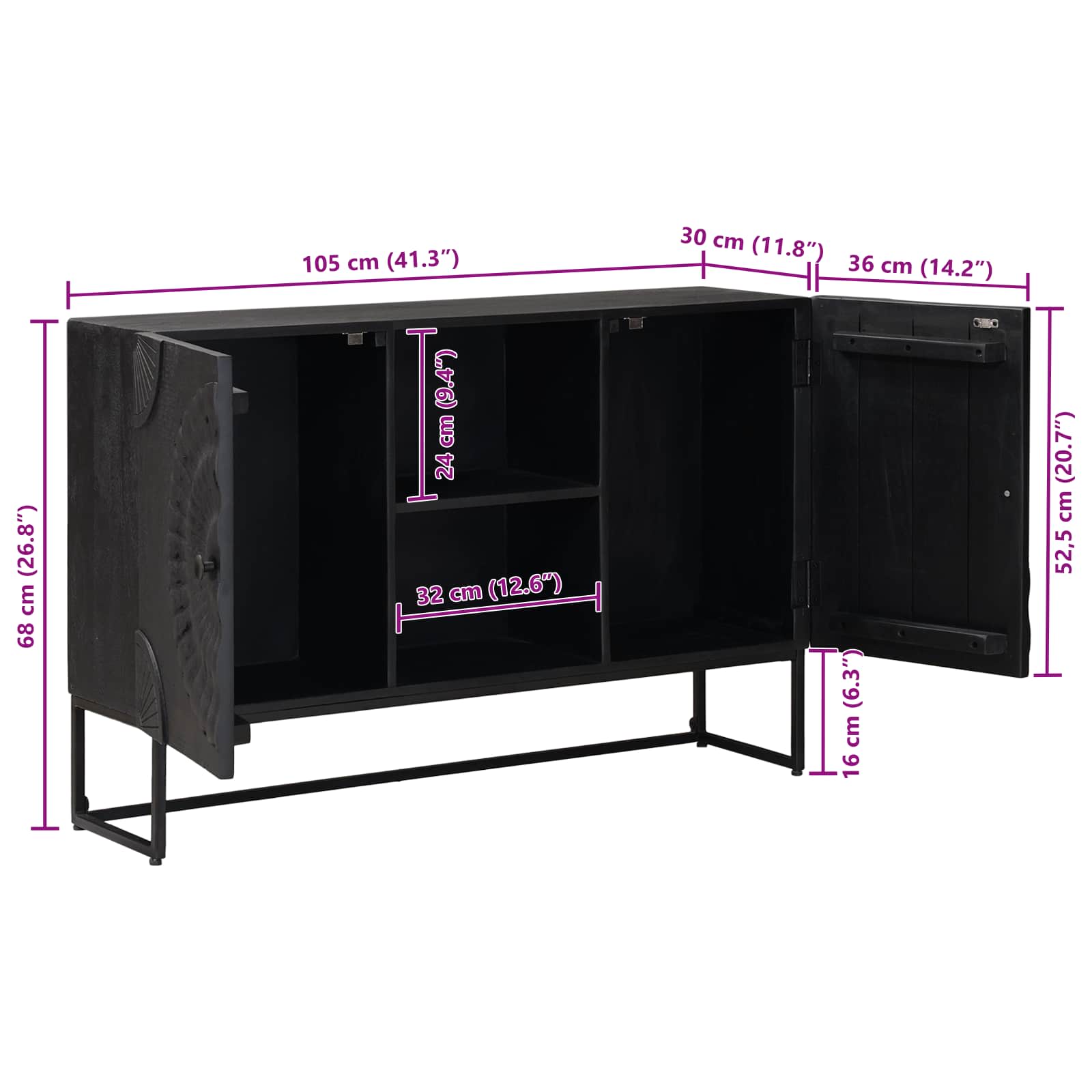 Strani šal Črna 105 x 30 x 68 cm - slika 11
