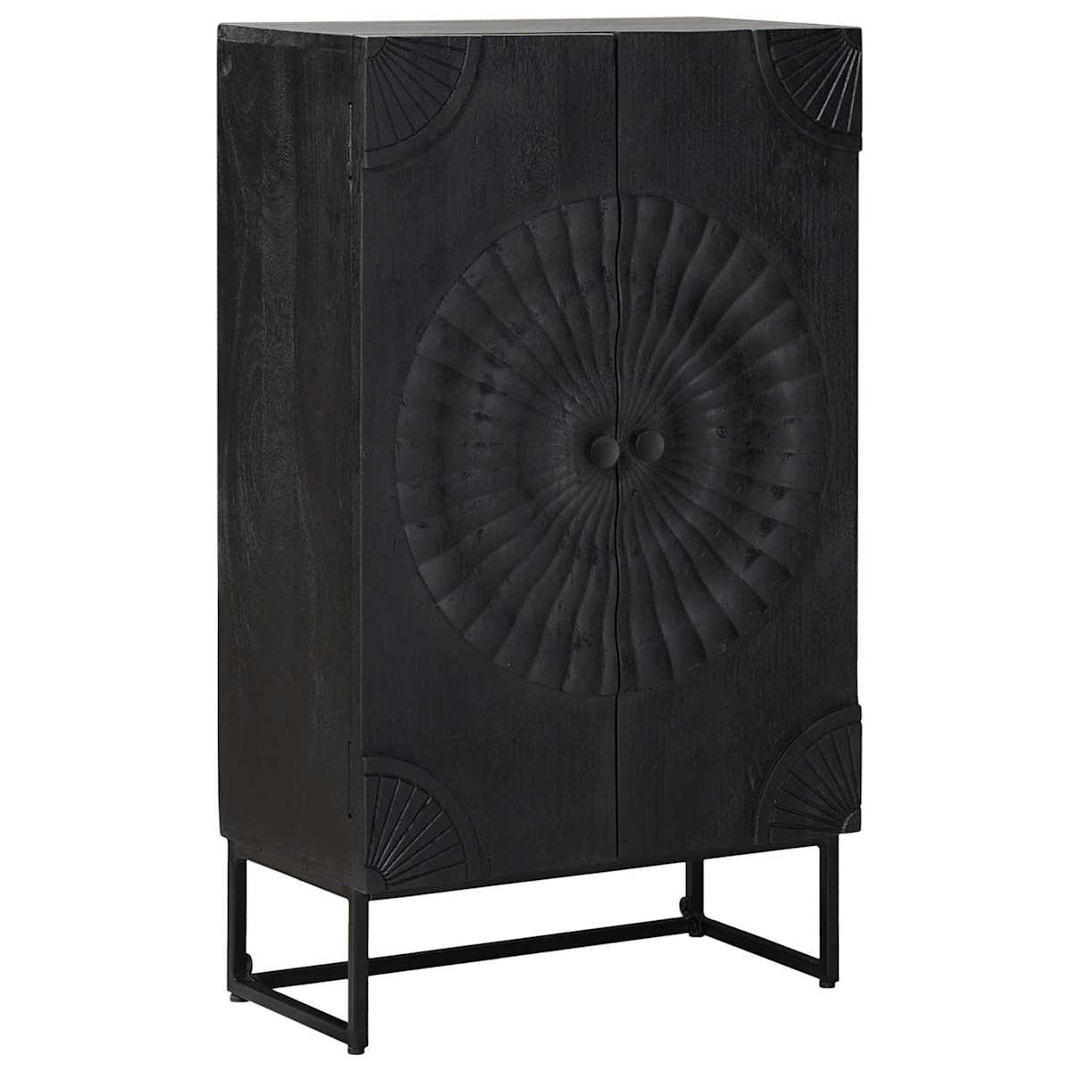 Highboard Sort 55 x 30 x 95 cm Massivt Mango Træ og Ingeniørtræ - Billede 2