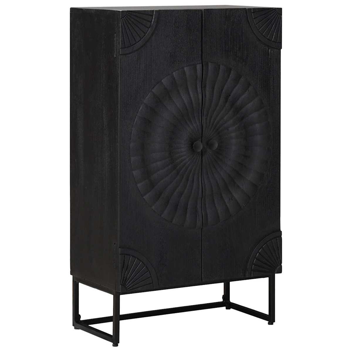 Highboard Sort 55 x 30 x 95 cm Massivt Mango Træ og Ingeniørtræ - Billede 3