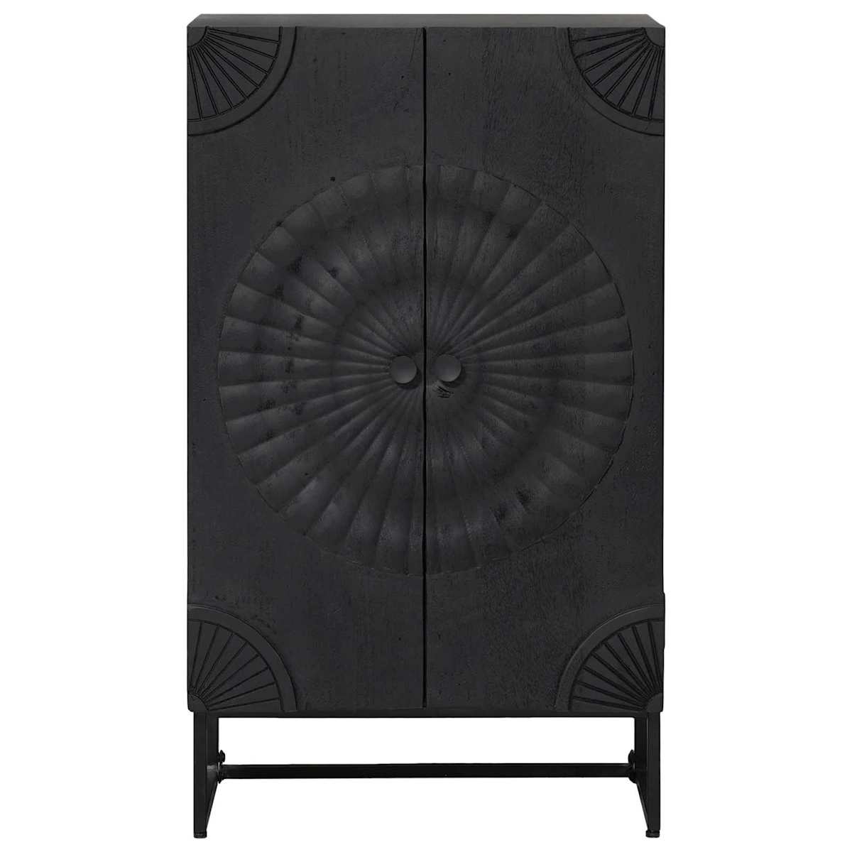 Highboard Sort 55 x 30 x 95 cm Massivt Mango Træ og Ingeniørtræ - Billede 5