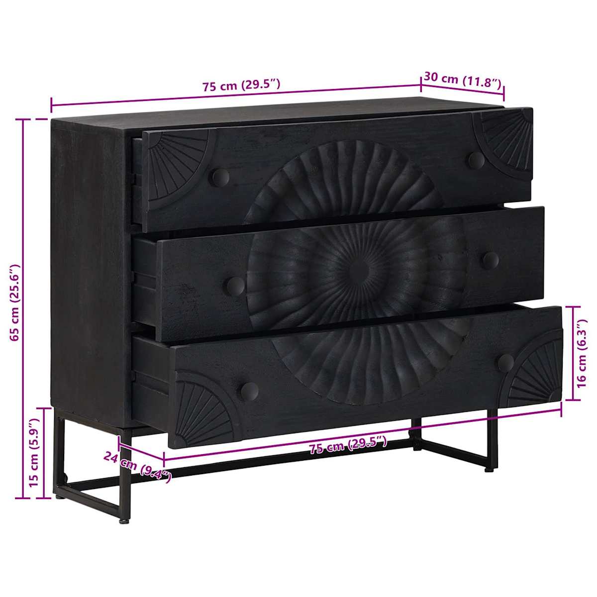 Skuffeskab Sort 75 x 30 x 65 cm - Billede 11