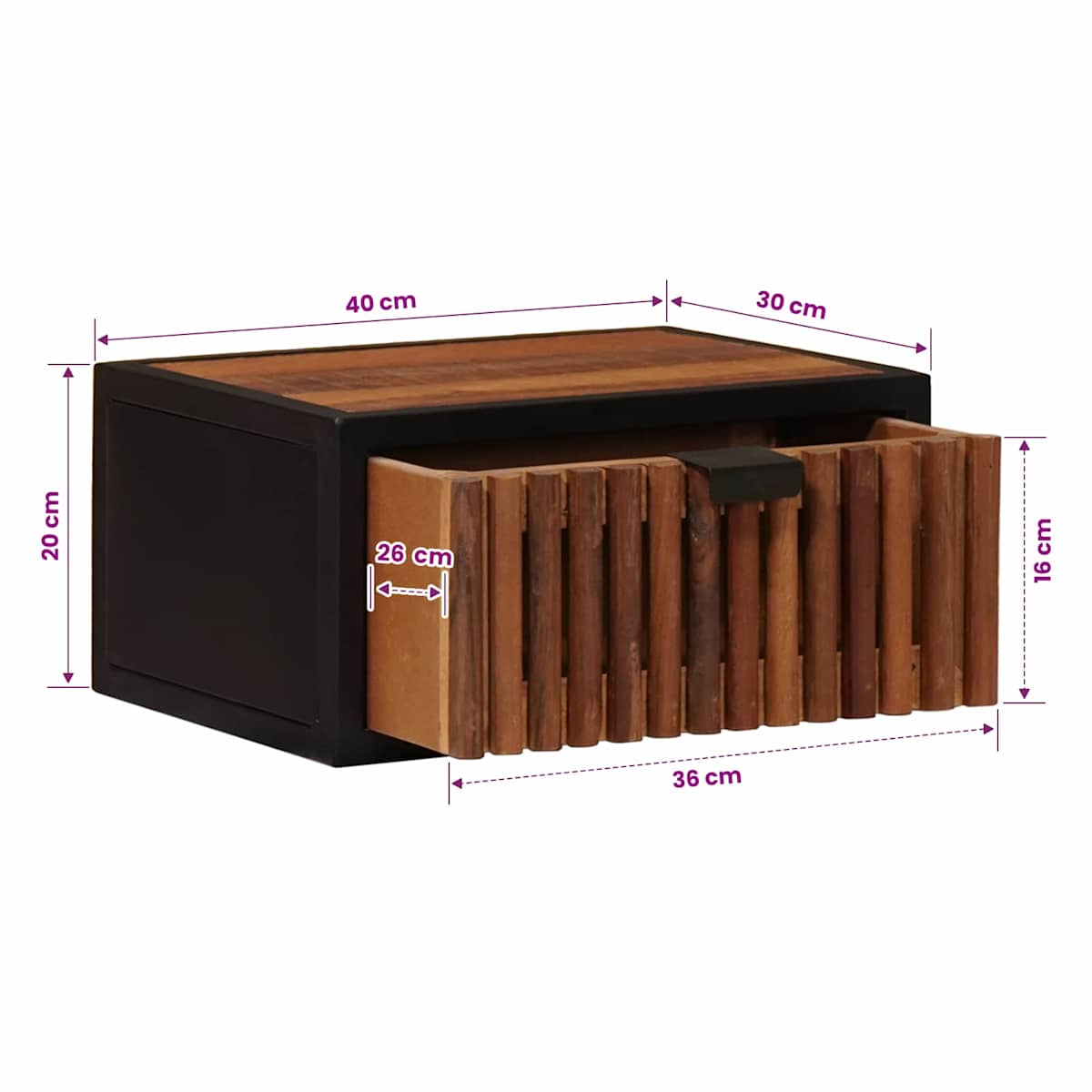 Håndlavet natbord Naturfarvet 40 x 30 x 20 cm Massivt mangotræ - Billede 11