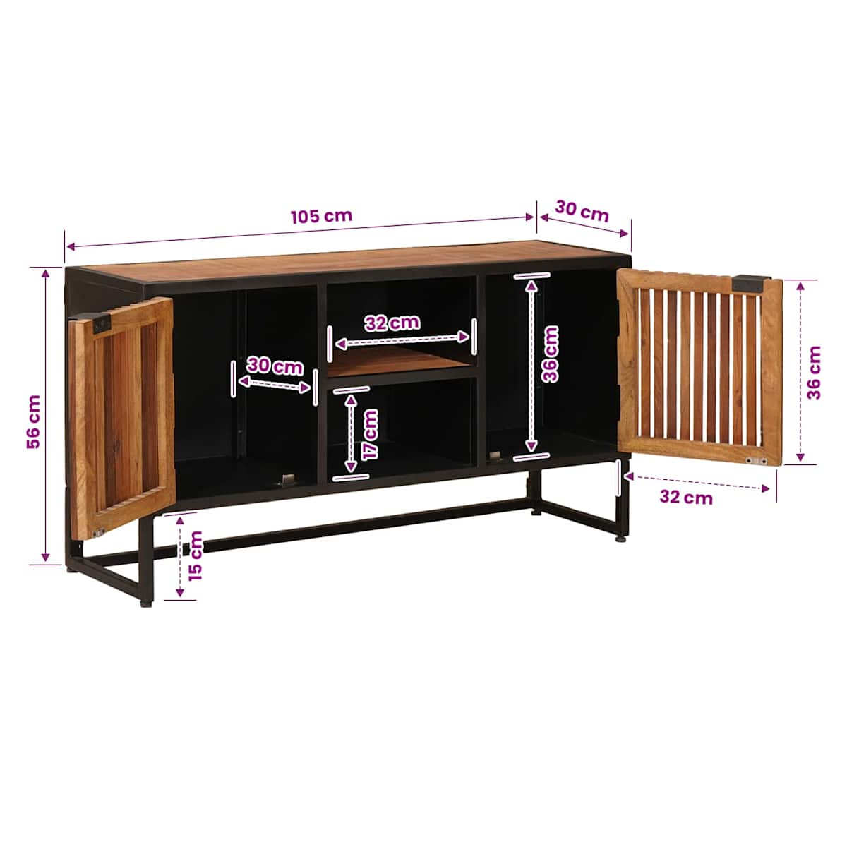 Sideboard 105 x 30 x 55 cm Massivt Mango Træ og Ingeniørtræ - Billede 11
