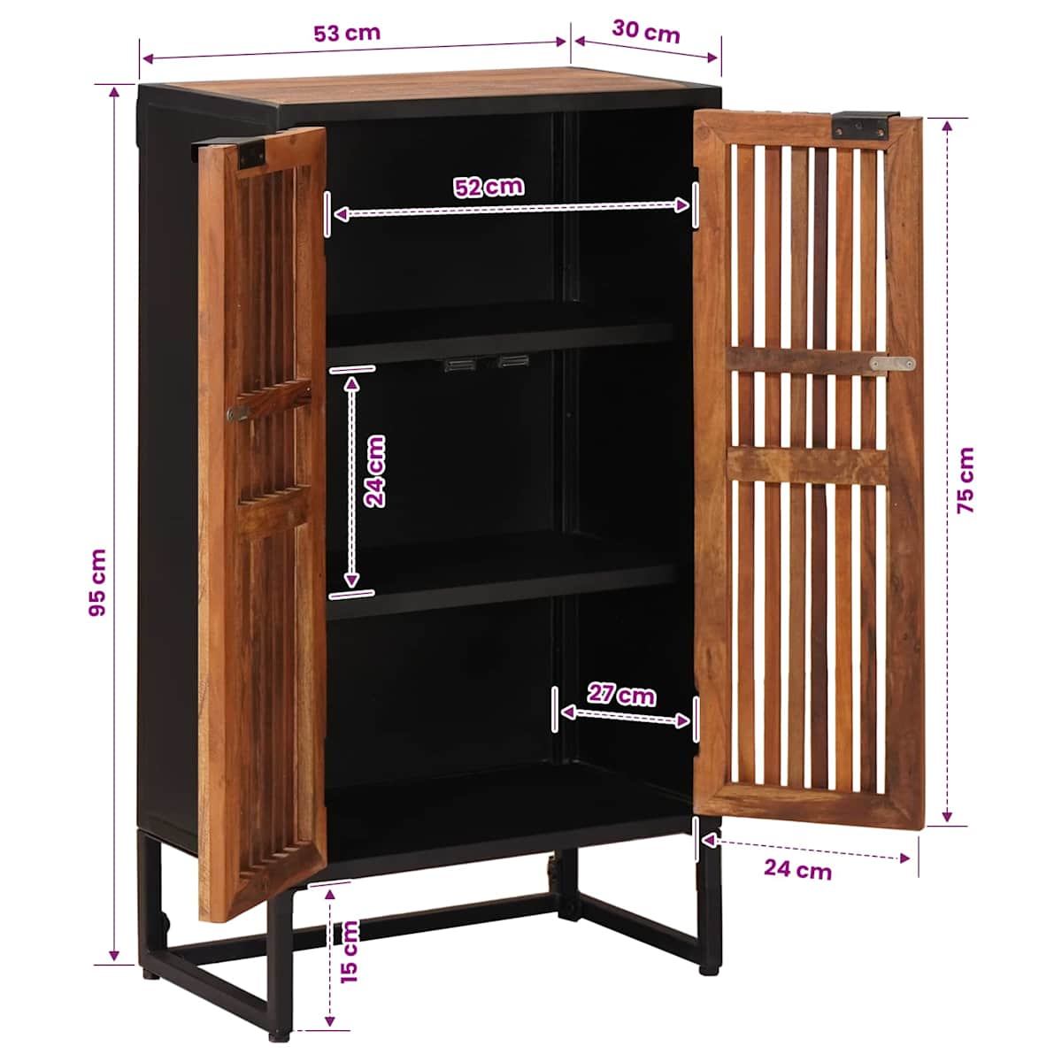 Highboard 53 x 30 x 95 cm Massivt Mango Træ og Ingeniørtræ - Billede 11