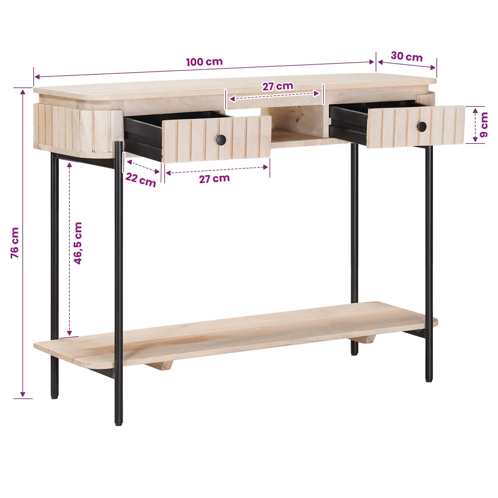 Handgemaakte Eindtafel Wit 100 x 30 x 76 cm Massief Mango Hout image 13