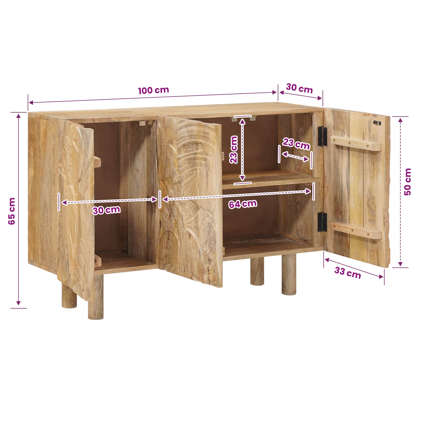 Strani šal 100 x 30 x 65 cm Masivno mangovo les in vezan les - slika 12