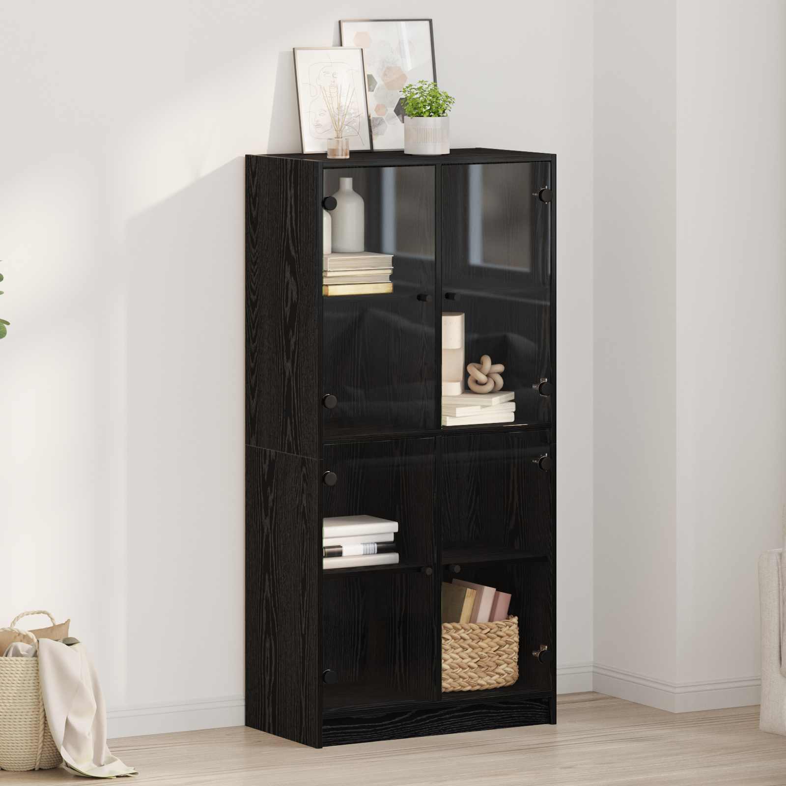 vidaXL Bufet Stejar Negru 68 x 37 x 142 cm Lemn compozit