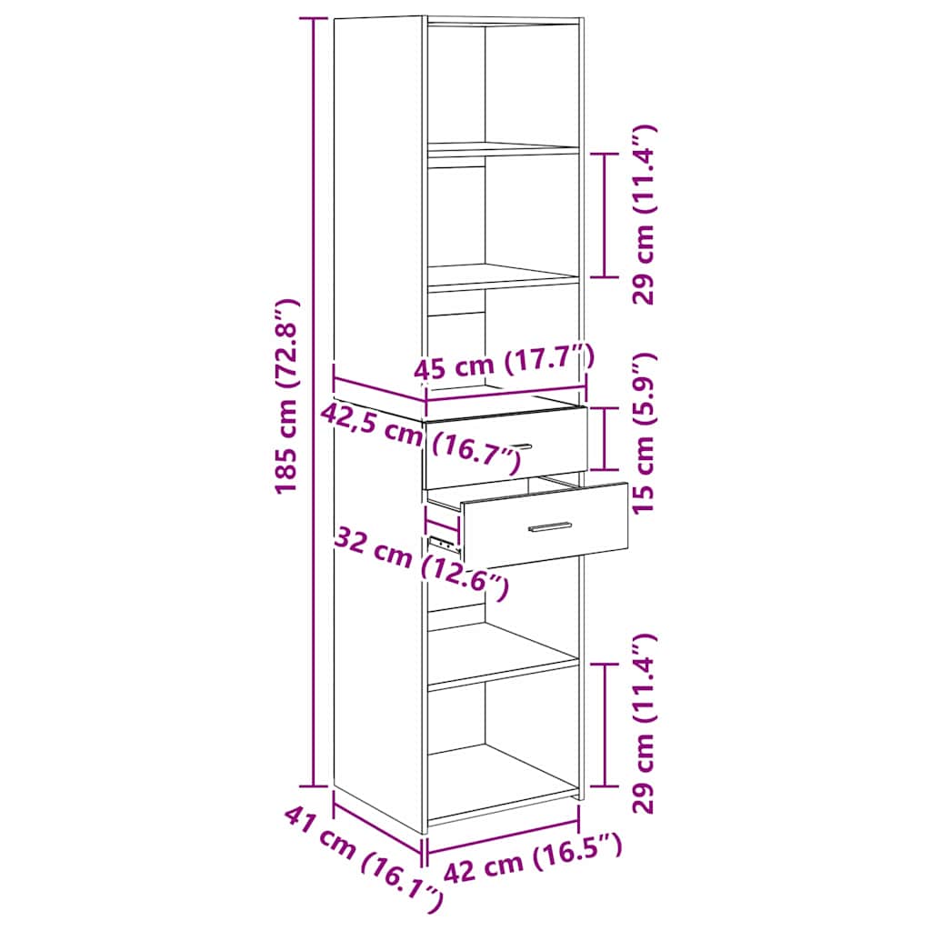Visok predalnik s predalom Črna Orehovina 45 x 42,5 x 185 cm - slika 13