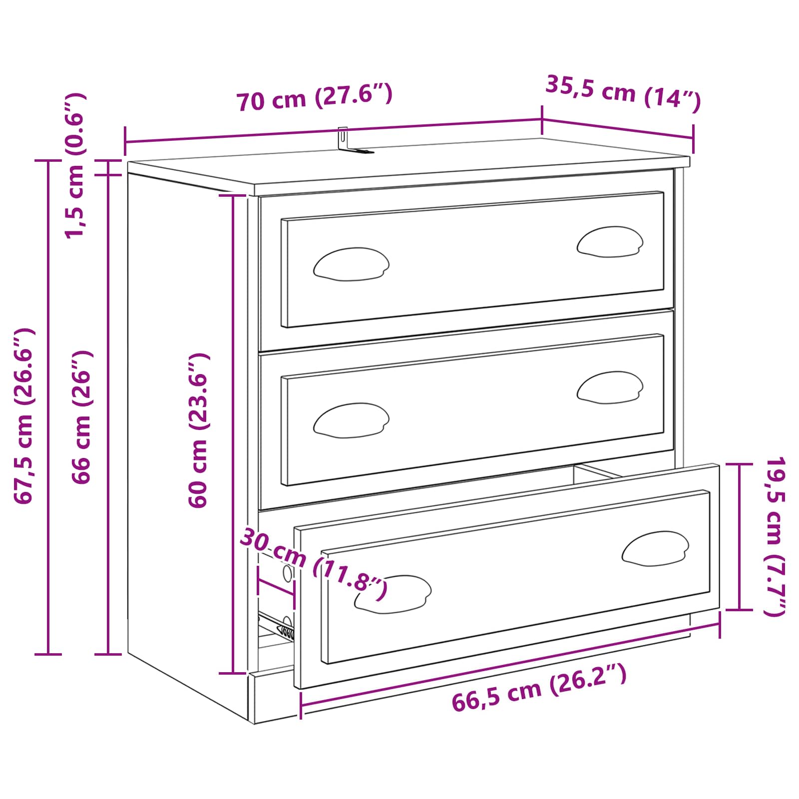 Konzole 3 pcs Černý dub 70 x 35,5 x 67,5 cm kompozitní dřevo - obrázek 15