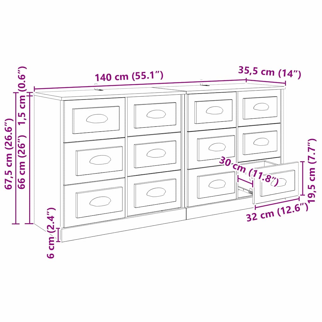 Stranske omare 2 pcs Umetni hrast 70 x 35,5 x 67,5 cm - slika 13