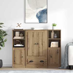 Visok predalnik s predalom 3 pcs Umetni hrast Konstruiran les