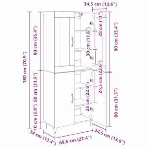 Vysoký bufet Staré dřevo 69,5 x 34 x 180 cm kompozitní dřevo - obrázek 14