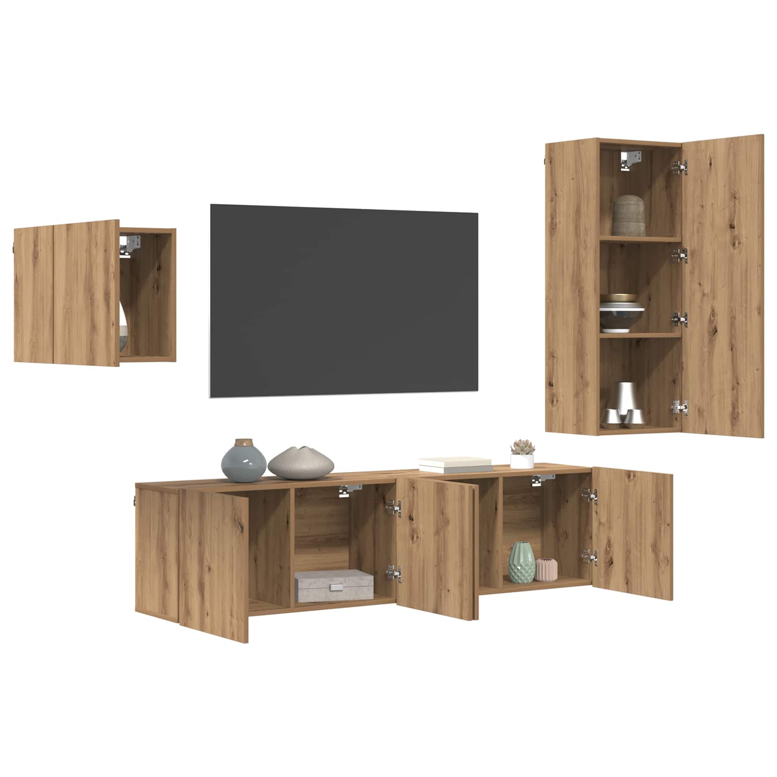 vidaXL TV-kast Wandgemonteerd 4 pcs Artisan Eiken Bewerkt hout