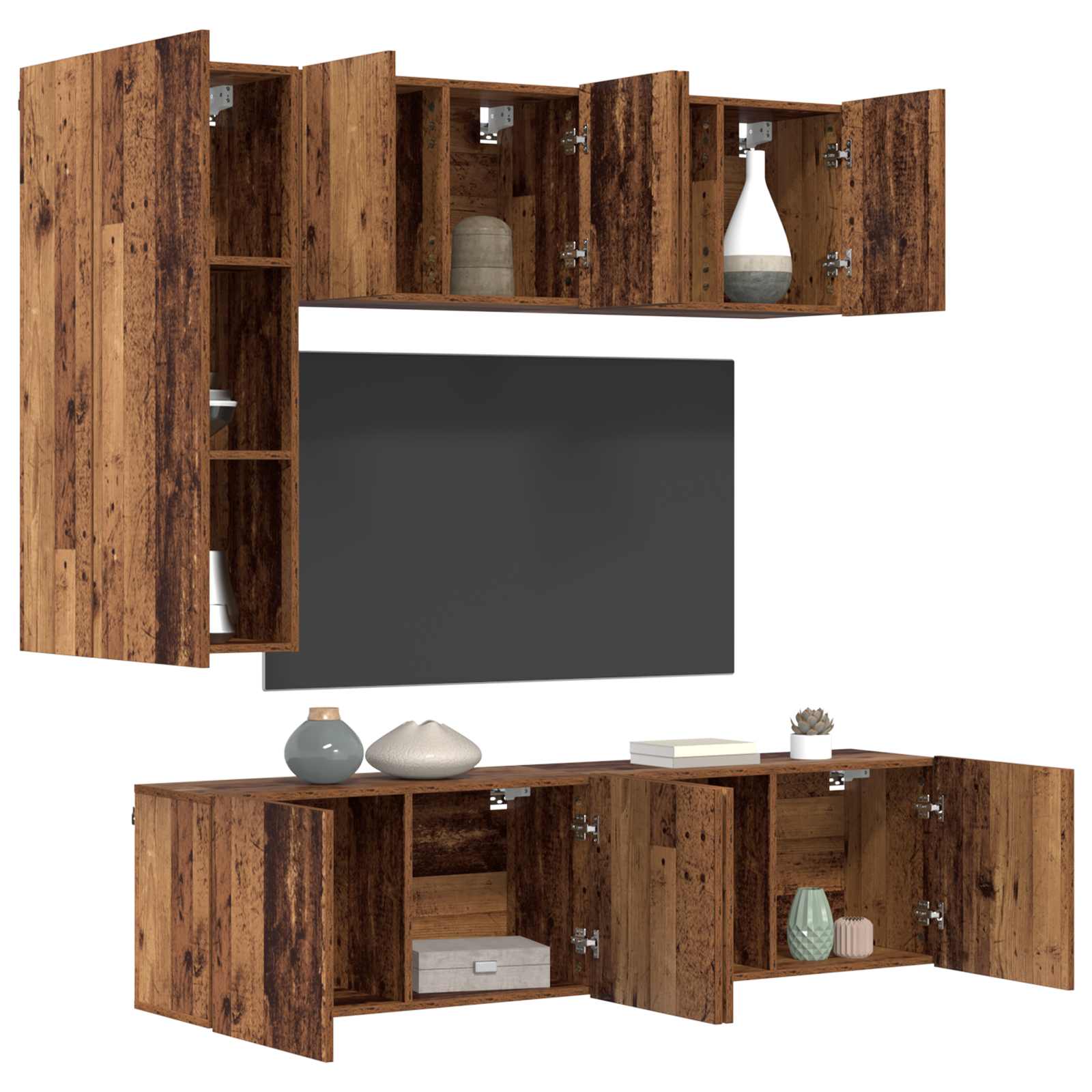 vidaXL TV-wandmeubel Wandgemonteerd 5 pcs Oud Hout Bewerkt hout