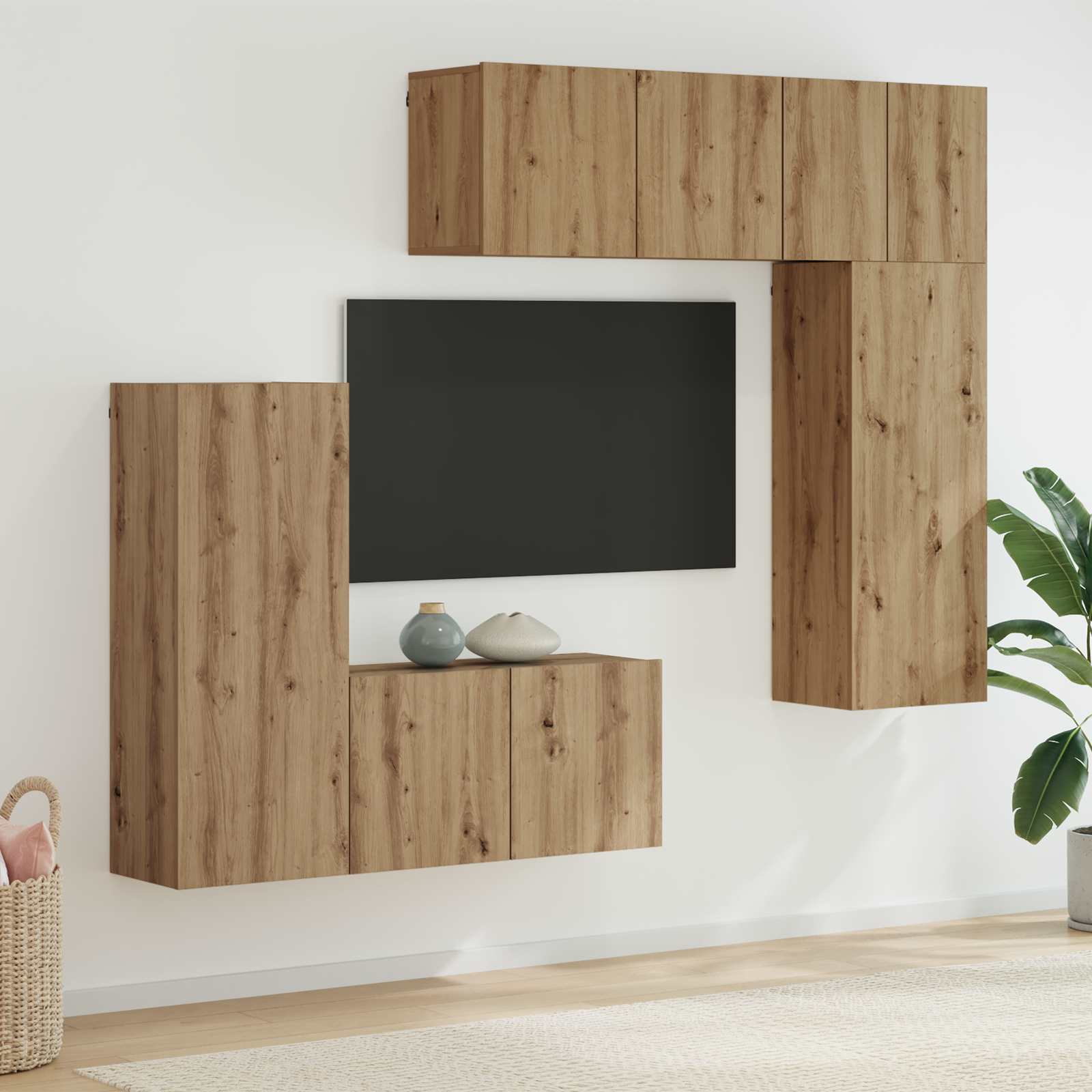 vidaXL Unitate TV de Perete 5 pcs Stejar Artizanal Lemn compozit