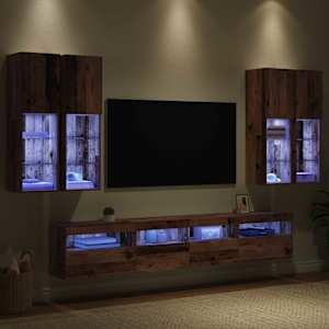 Sada nástěnného TV černíku s LED osvětlením 7 pcs Staré dřevo - obrázek 5