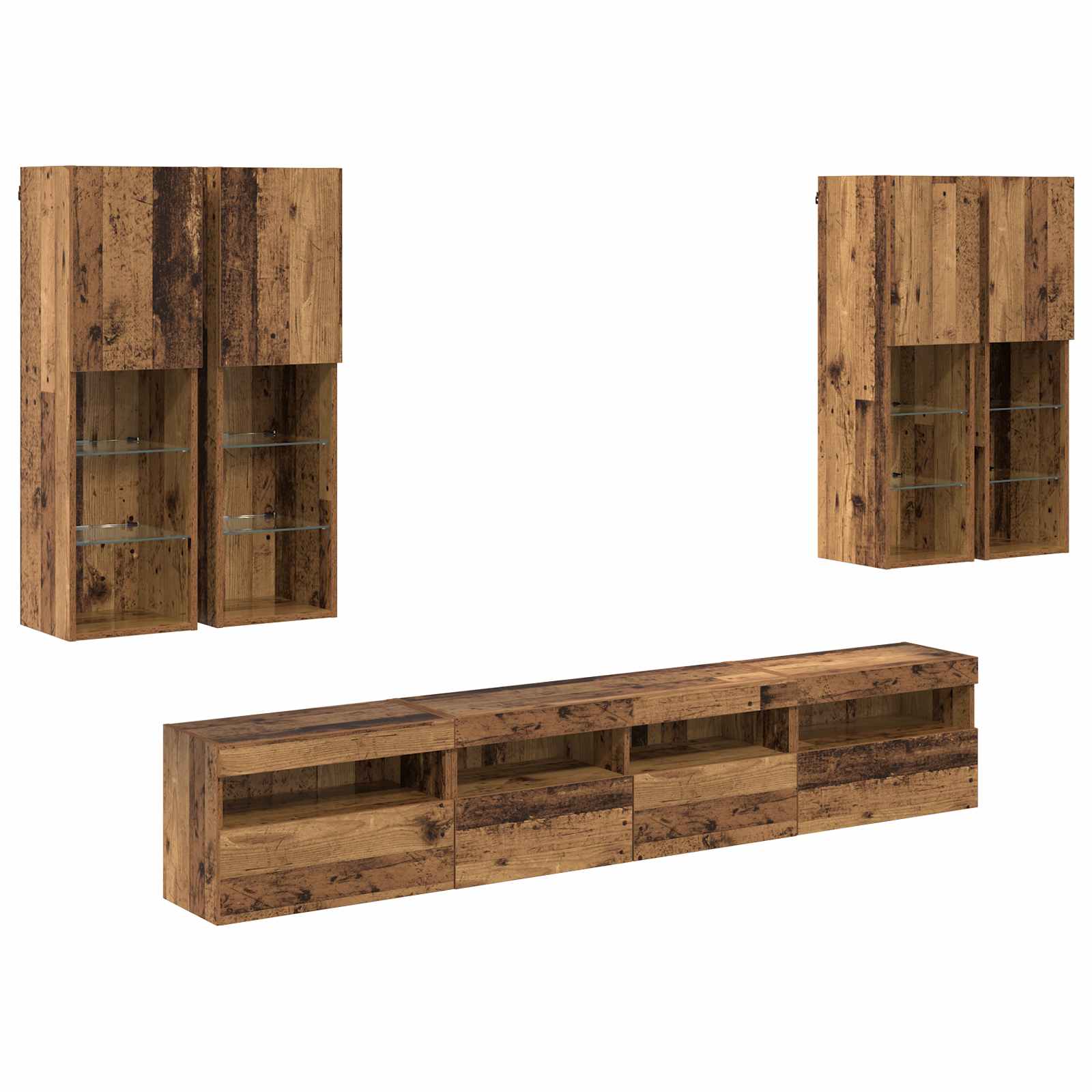 Thumbnail - vidaXL TV-Wandschrank-Set mit LED-Lichtern Wandmontiert 7 pcs Altholz