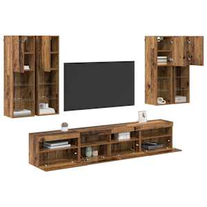 Sada nástěnného TV černíku s LED osvětlením 7 pcs Staré dřevo - obrázek 3