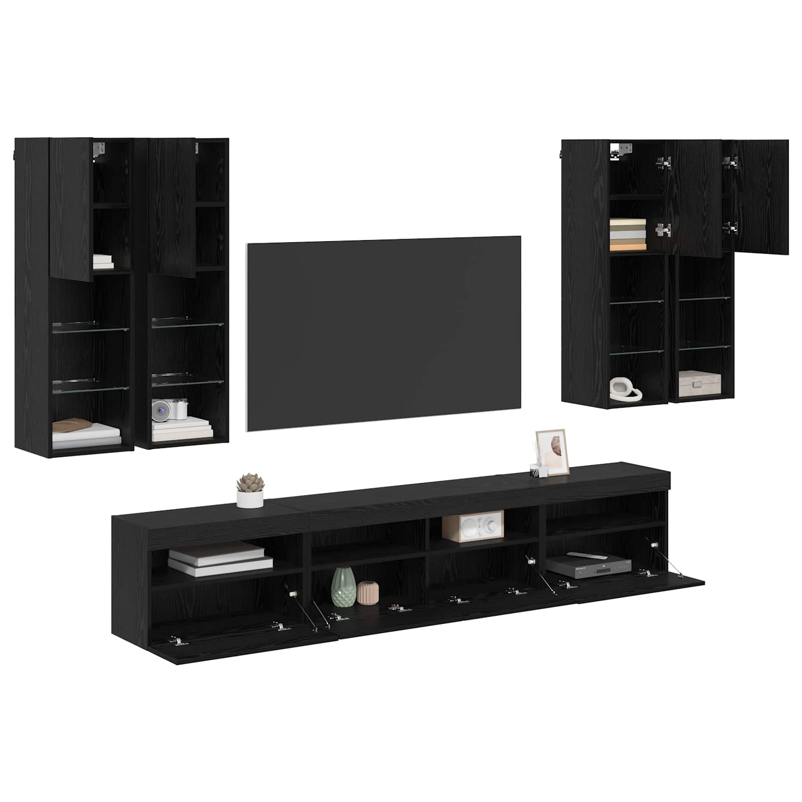 vidaXL TV Wandkast Set met LED Lichten 7 pcs Zwart Eiken