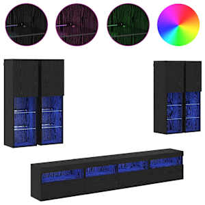 Sada nástěnného TV černíku s LED osvětlením 7 pcs Černý dub - obrázek 4