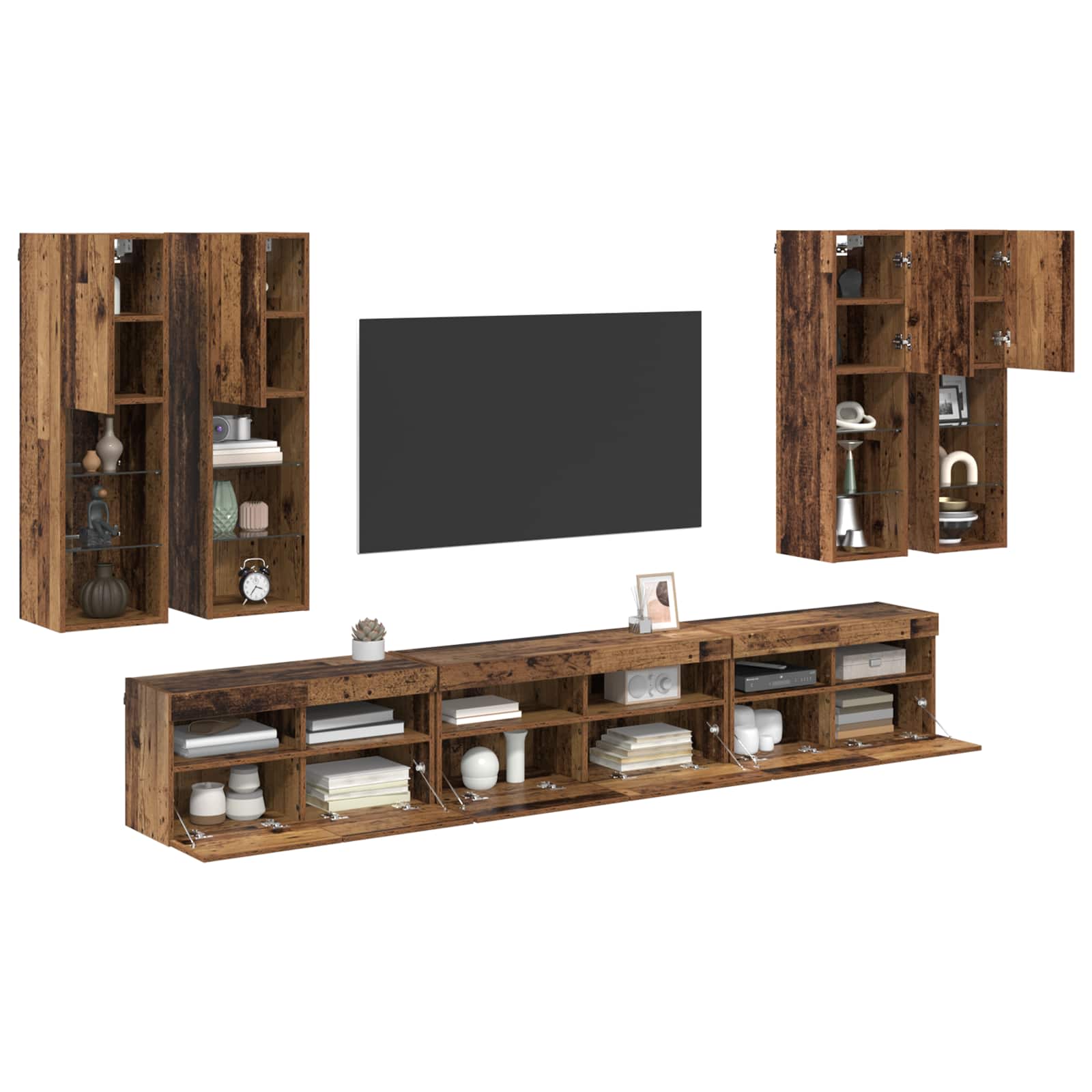 vidaXL TV Wandkast Set Wandgemonteerd 7 pcs Oud Hout Bewerkt hout