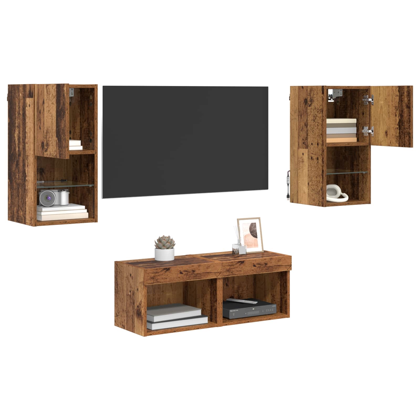 vidaXL TV Wandkasten 4 pcs Oud Hout 30,5 x 30 x 60 cm Bewerkt hout